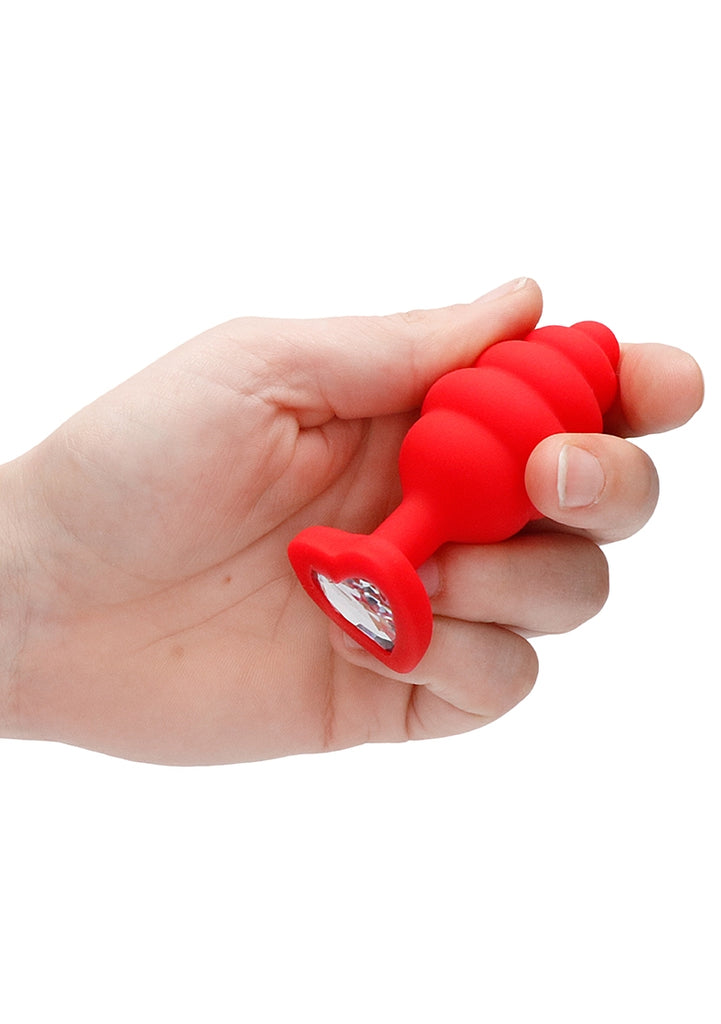 Large Ribbed Diamond Heart Plug - Red