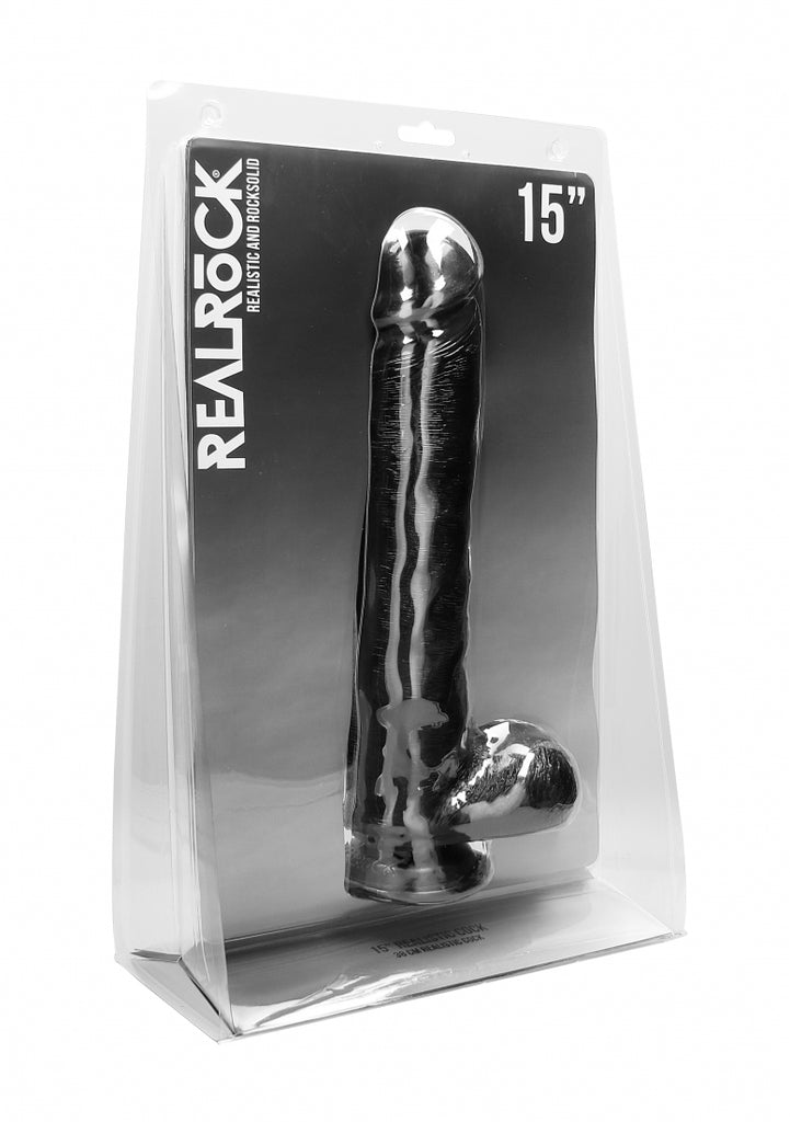 Realistic Cock - 15 Inch - With Scrotum - Black