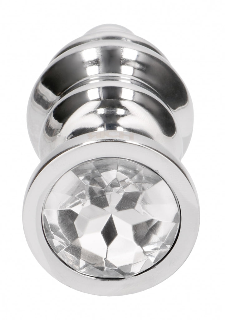 Ribbed Diamond Plug - 2.75 Inch - Silver