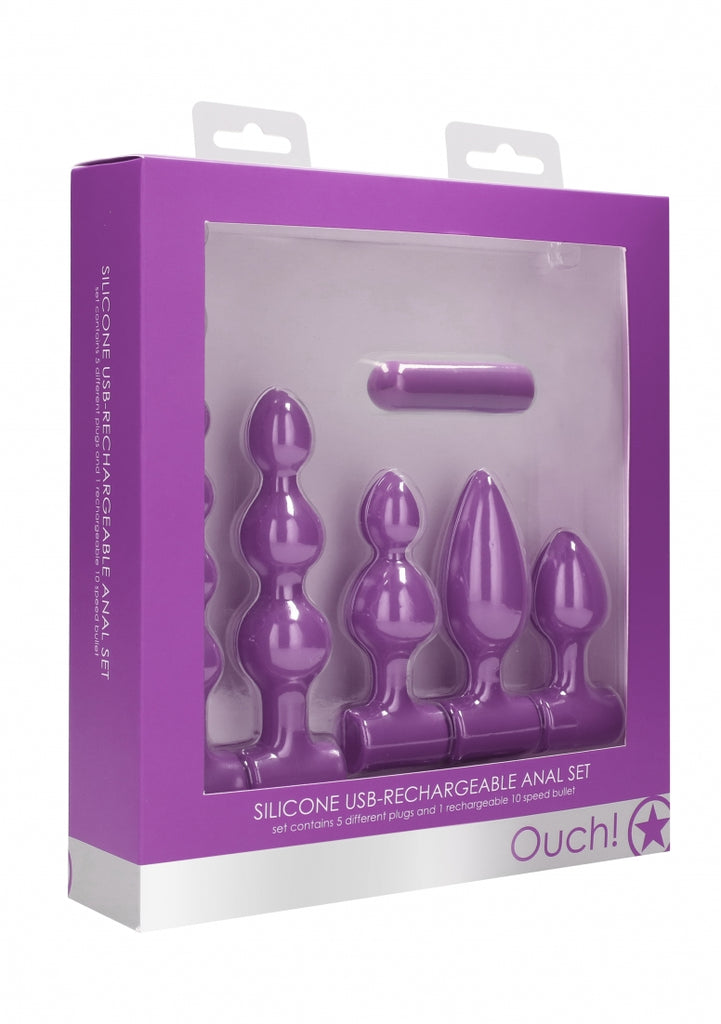 Silicone USB-Rechargeable Anal Set - Purple