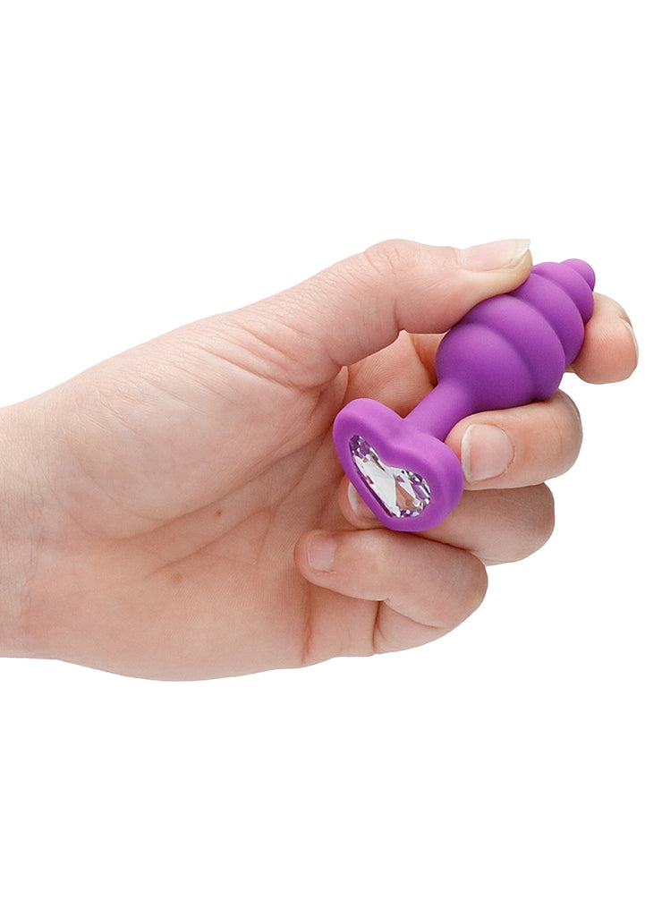 Regular Ribbed Diamond Heart Plug - Purple
