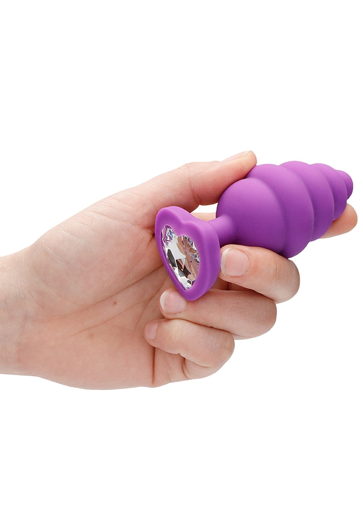 Extra Large Ribbed Diamond Heart Plug - Purple