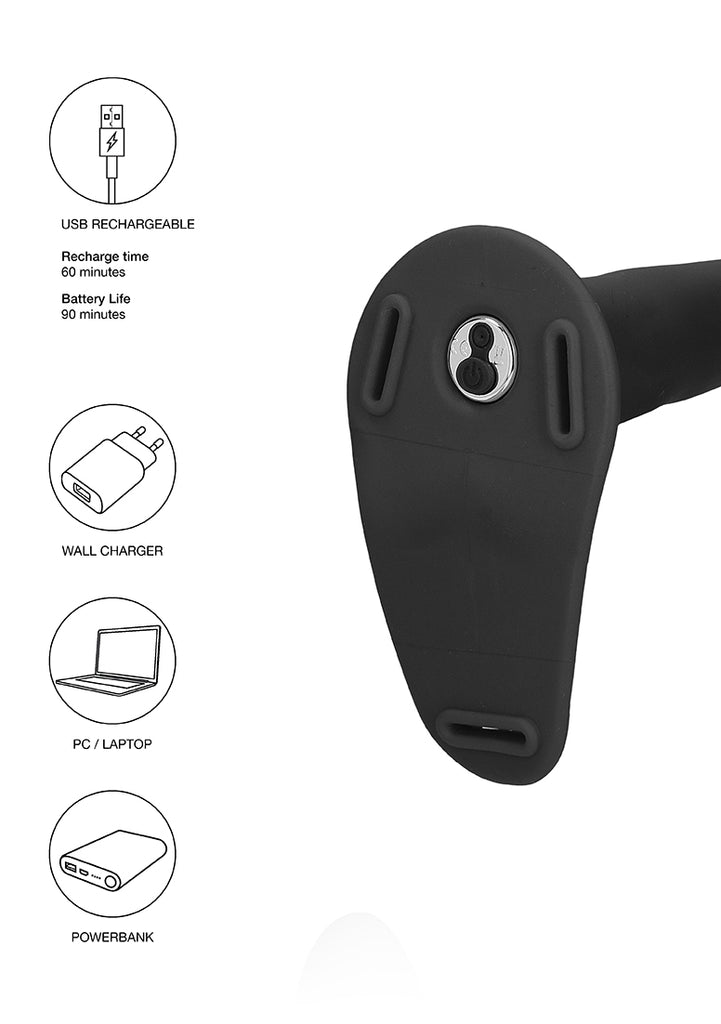 Vibrating Silicone Strap-On - Adjustable - Black