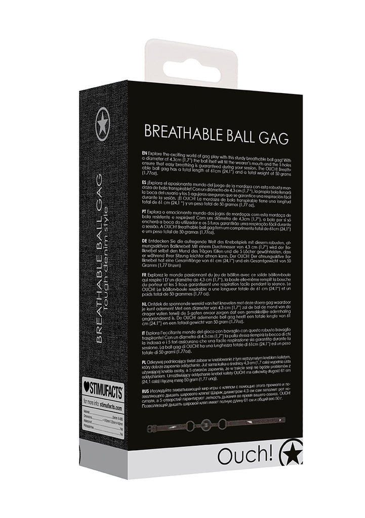 Breathable Ball Gag - With Roughend Denim Straps - Black