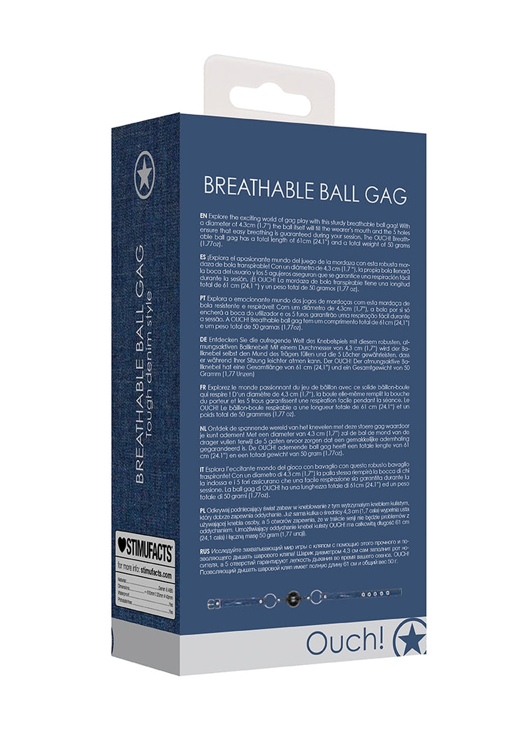 Breathable Ball Gag - With Roughend Denim Straps - Blue