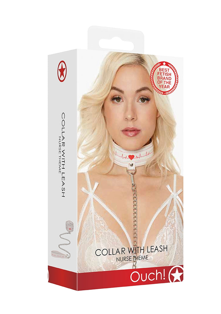 Collar With Leash - Nurse Theme - White