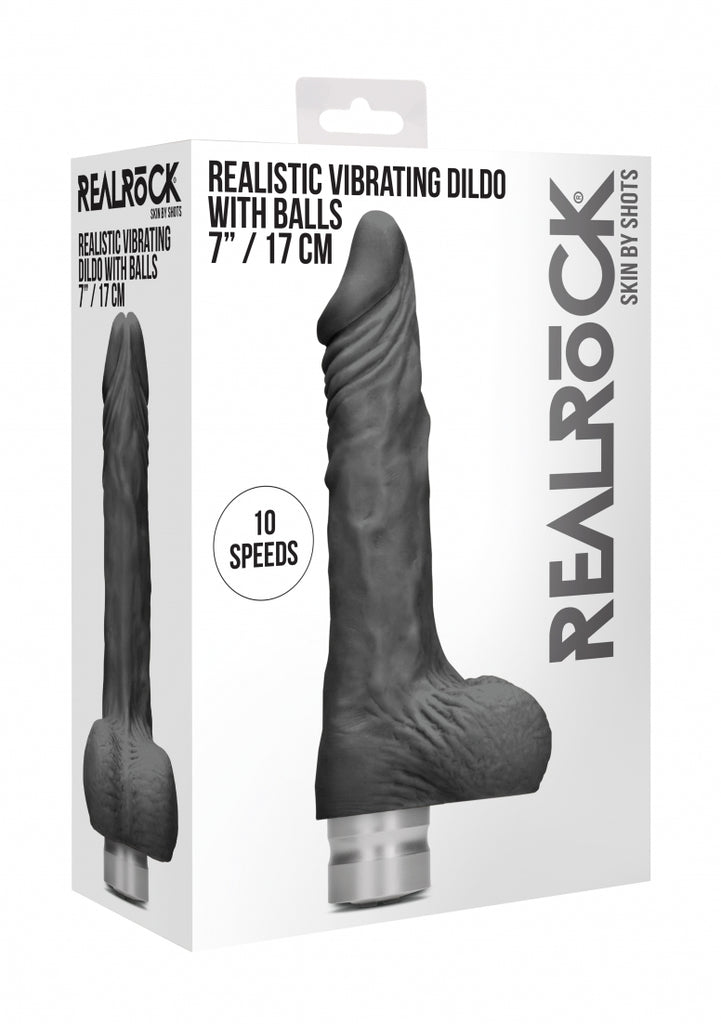 Realrock 7-17 cm  Vibrating Dildo With Balls - Black