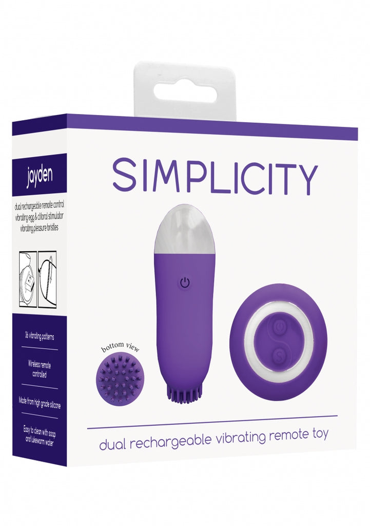 Jayden - Dual Rechargeable Vibrating Remote Toy - Purple
